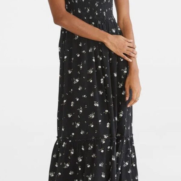 Floral Square-Neck Tiered Midi Dress