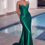 Applique Satin Strapless Corset Slit Gown LG4367