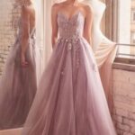 Applique Strapless Corset Slit Tulle Gown LG4370