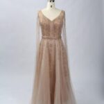 Beaded Cape Sleeve Gown LG4363