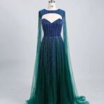 Beaded Cape Sleeve Gown LG4441