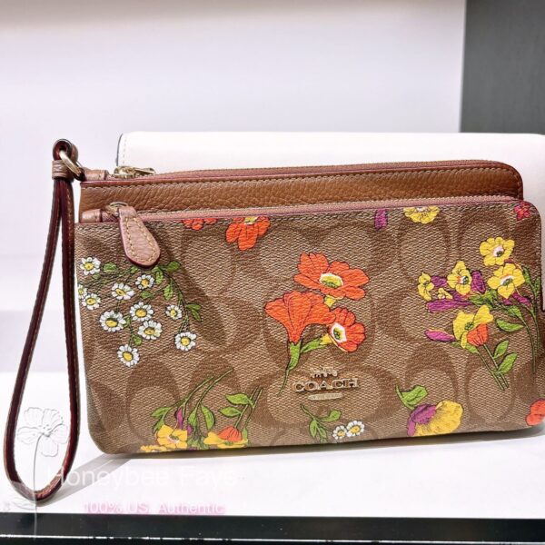 Double Zip Wallet In Signature Canvas With Floral Print-28628