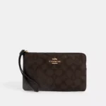Large Corner Zip Wristlet In Signature Canvas BROWN/BLACK-76136