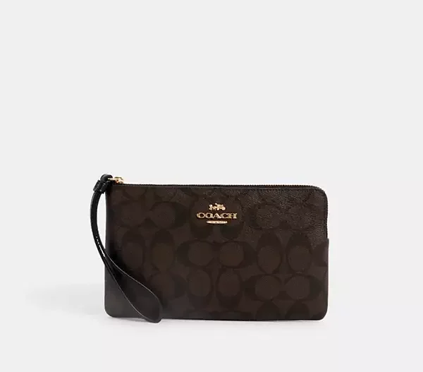 Large Corner Zip Wristlet In Signature Canvas BROWN/BLACK-76136