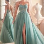 Embroidered Sleeveless Corset Slit Tulle Gown LG4396