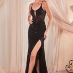 Fitted Sequin Sheer Sleeveless Slit Gown LG4384
