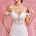 Fitted off shoulder wedding dress