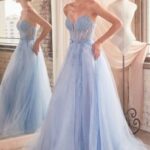 Applique Fitted Satin Corset Slit Gown
