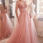 Applique Fitted Satin Corset Slit Gown