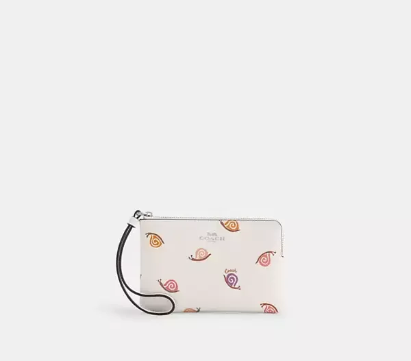 Corner Zip Wristlet With Snail Print 41346