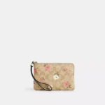 Corner Zip Wristlet In Signature Canvas With Floral Print 31474