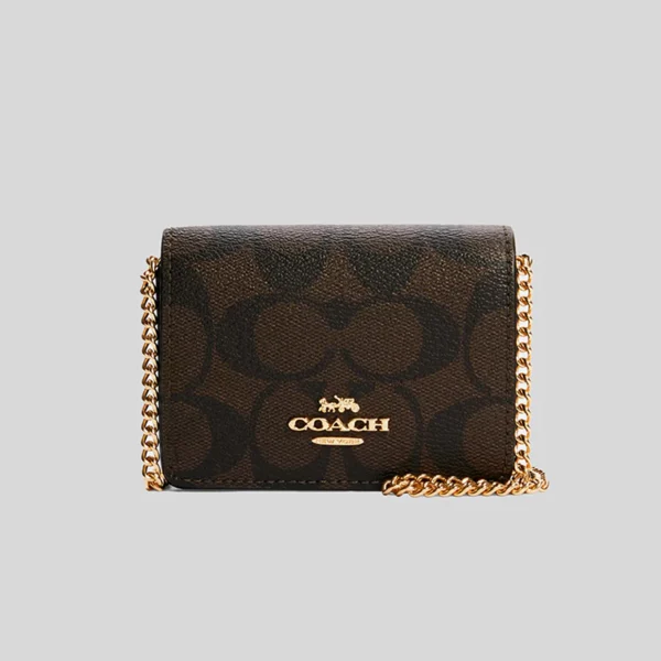 Mini Wallet On A Chain In Signature Canvas Brown Black-08373
