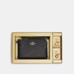Boxed Corner Zip Wristlet In Signature Leather-74176