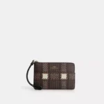 Corner Zip Wristlet With Brushed Plaid Print 07932
