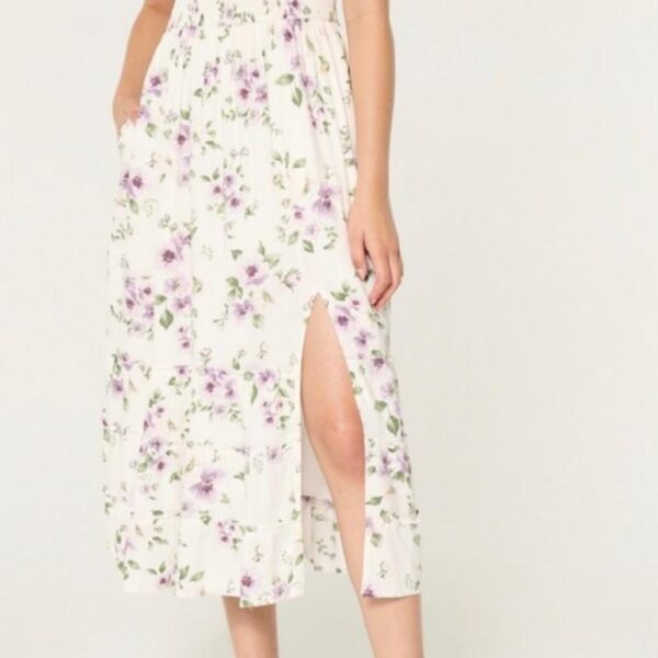 Hollister Saidie Short-Sleeve Tie-Back Midi Dress