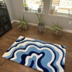 Blue and White Wave Rug, Customizable - By Orders Only