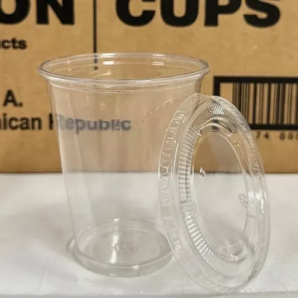 50 Pieces Disposable Clear PET Plastic Cups with Flat Lids - 12 oz