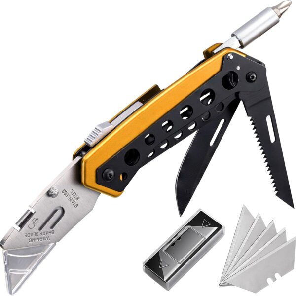 Folding Utility Knife - 6-in-1 Utility Multitool with 5 Razor Blades